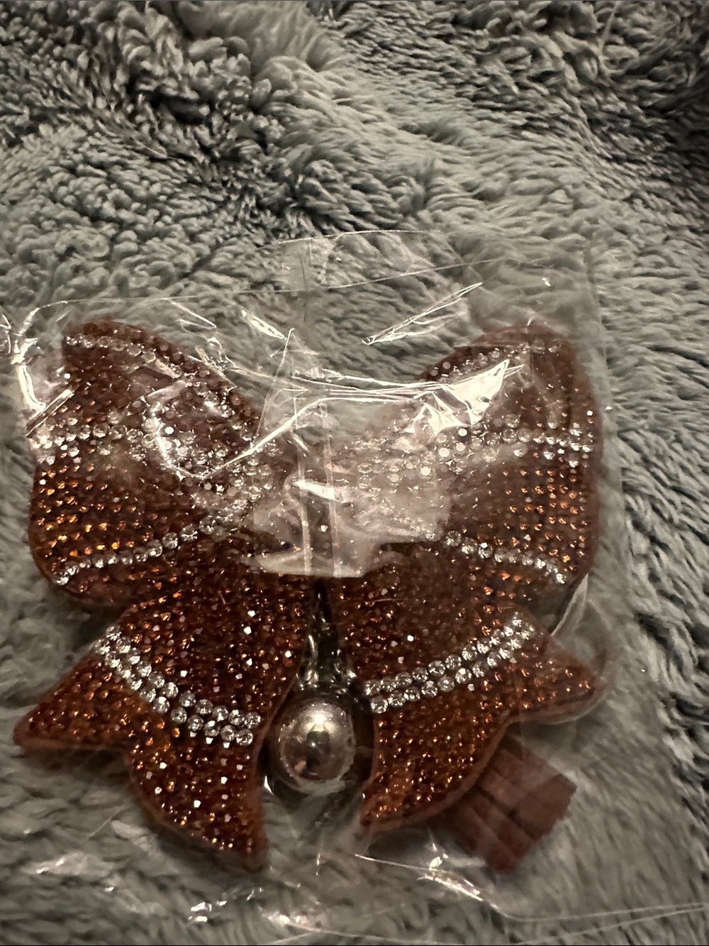 Crystal-Embellished Brown Bow Hair Clip